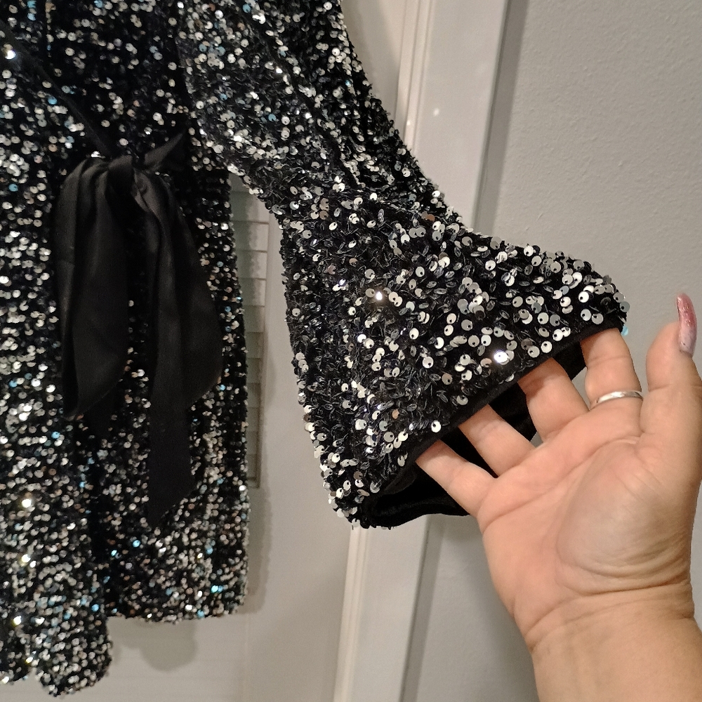 NWT Extro&Vert Sparkling Black Sequin Romper Shorts Size XXL - Picture 7 of 14
